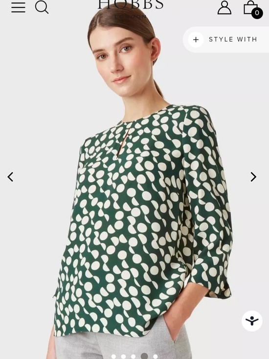 Hobbs London Tops - Green Polka-Dot Blouse - Women's Long Sleeve Top